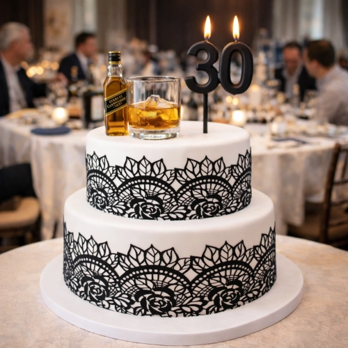 Koronka cukrowa czarna 3 sztuki ozdoby na tort dekoracje urodzinowe komunia wesele