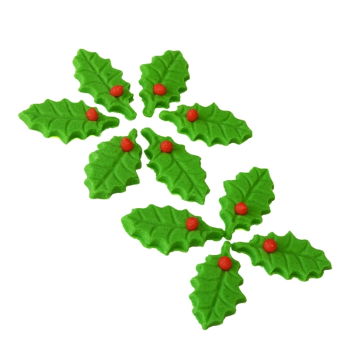 Figurka świąteczna na tort mini listki ostrokrzew posypka dekoracje cukrowe święta pierniki 20szt