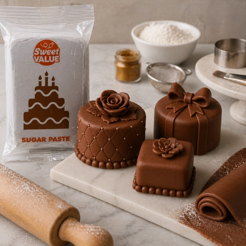 Masa cukrowa 200g Sweet VALUE lukier plastyczny brązowy do dekoracji tortu ciast