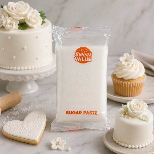 Masa cukrowa 200g Sweet VALUE lukier plastyczny biały do dekoracji tortu ciast