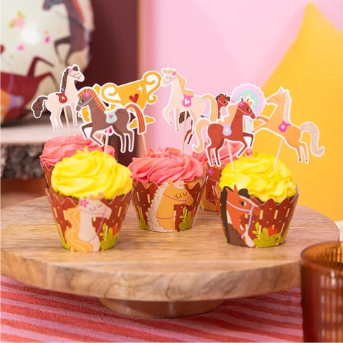 Papilotki do muffinek kolorowe koniki osłonki na babeczki koń dekoracje urodzinowe 6 sztuk