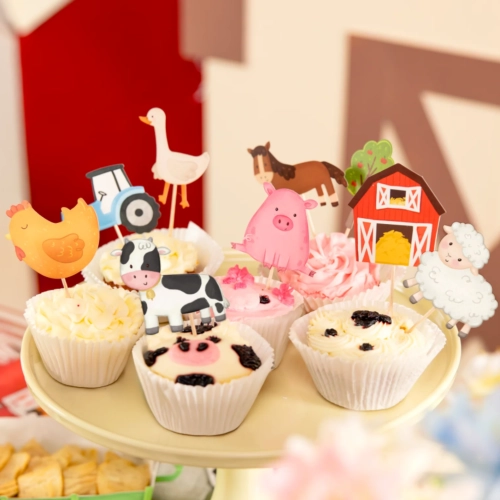 Topper na tort piker 9 sztuk zwierzęta farma dekoracje urodzinowe na babeczki
