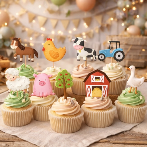 Topper na tort piker 9 sztuk zwierzęta farma dekoracje urodzinowe na babeczki