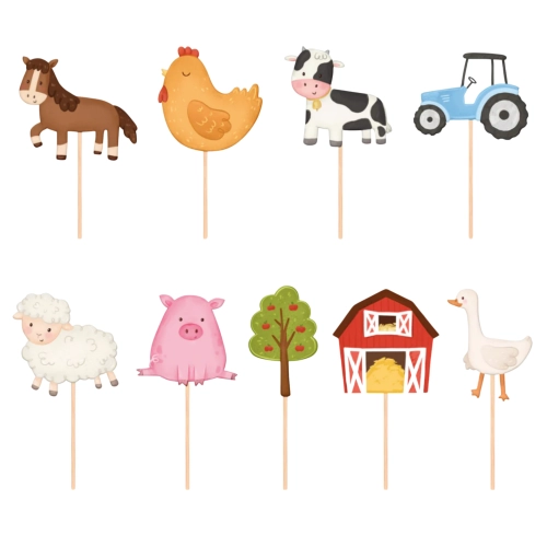 Topper na tort piker 9 sztuk zwierzęta farma dekoracje urodzinowe na babeczki