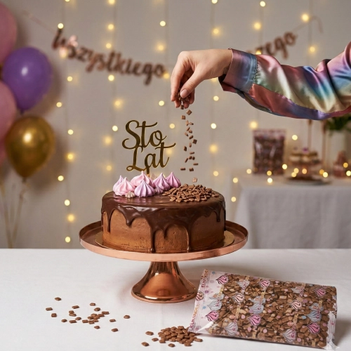 Posypka czekoladowa na tort 250g płatki mleczne dekoracje urodzinowe