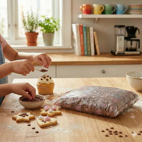 Posypka czekoladowa na tort 500g płatki mleczne dekoracje urodzinowe