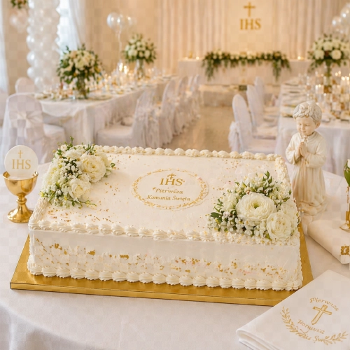 Podkład pod tort 40x30cm prostokątny złoty dekoracje komunijne wesele