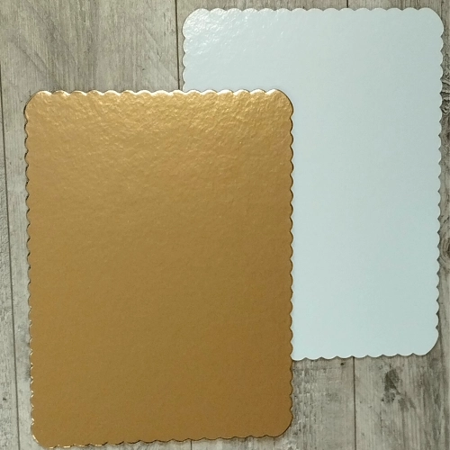Podkład pod tort prostokątny gruby 30x40 cm złoto biały fala wesele urodziny