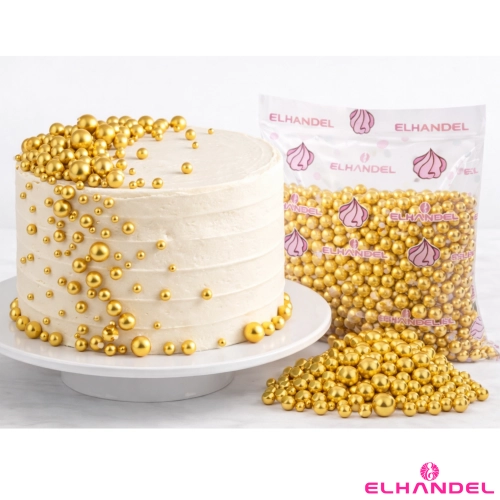 Posypka cukrowa ozdoby na tort perełki złote błyszczące dekoracje urodzinowe mix 50g