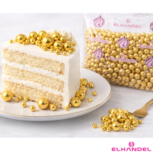 Posypka cukrowa ozdoby na tort perełki złote błyszczące dekoracje urodzinowe mix 50g