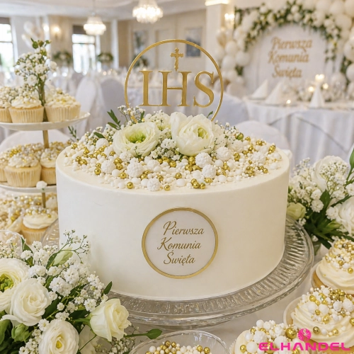 Posypka na tort 70g perełki cukrowe biało złota dekoracje komunijne wesele urodziny