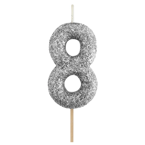 Świeczki ozdoby na tort świeczka srebrna brokatowa cyfra 8 dekoracje urodzinowe 1szt