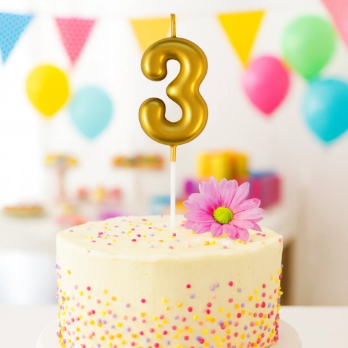 Świeczka na tort złota cyfra 3 świeczki urodzinowe ozdobne 1 sztuka