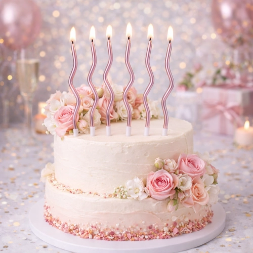 Świeczki na tort dekoracje urodzinowe ozdoba świeczka zakręcone różowe 6 sztuk