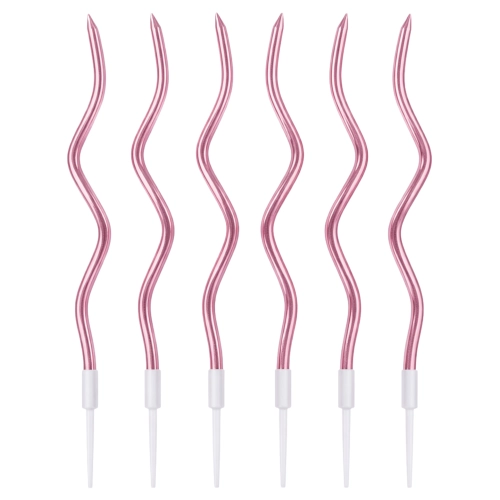Świeczki na tort dekoracje urodzinowe ozdoba świeczka zakręcone różowe 6 sztuk
