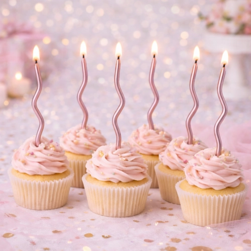Świeczki na tort dekoracje urodzinowe ozdoba świeczka zakręcone różowe 6 sztuk