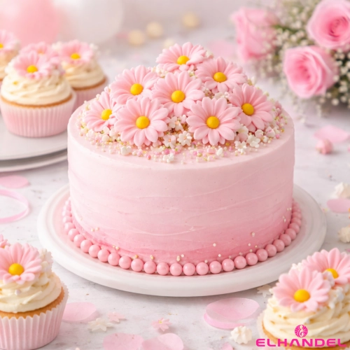 Kwiaty na tort 20 sztuk kwiat cukrowy różowy na babeczki dekoracje urodzinowe