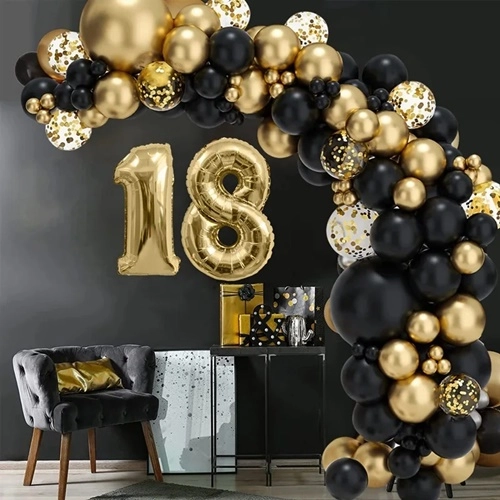 Balony girlanda balonowa dekoracja 18 urodziny czarny złoty duży zestaw 89szt