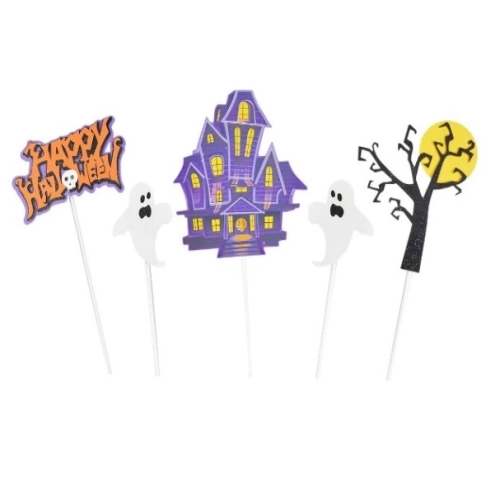 Topper dekoracje na tort pikery na babeczki halloween ozdoba duchy duszki zamek 5szt