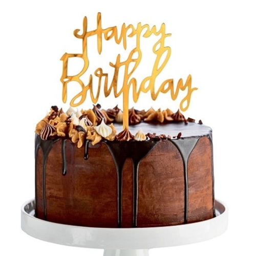 Topper ozdoby na tort napis Happy Birthday złoty akryl dekoracje urodzinowe