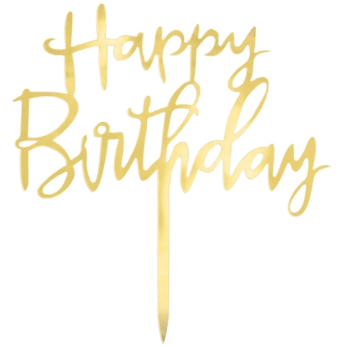 Topper ozdoby na tort napis Happy Birthday złoty akryl dekoracje urodzinowe