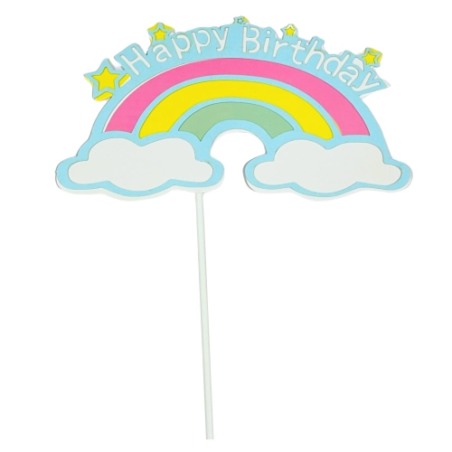 Topper ozdoby na tort napis Happy Birthday kolorowa tęcza dekoracje urodzinowe