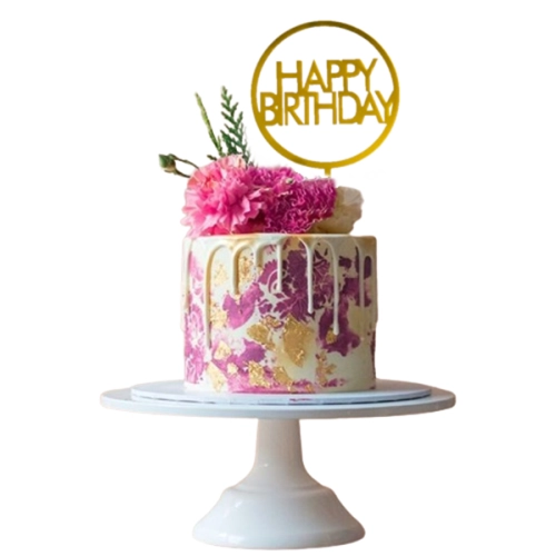 Topper ozdoby na tort napis Happy Birthday okrągły złoty dekoracje urodzinowe