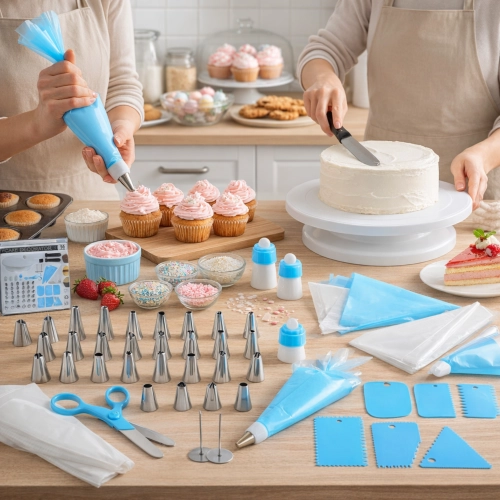 Patera obrotowa tylki rękaw szpatułki dekorator do tortu ciasta duży zestaw 55 elementów