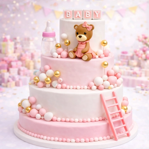 Topper na tort kule na piku miś klocki ozdoby na roczek dekoracje białe różowe złote