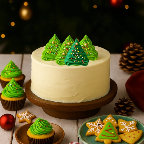 Figurki cukrowe na tort Boże Narodzenie choinka zielona perełki maczki święta 5 sztuk