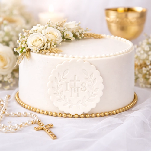Figurka na tort hostia cukrowa biały IHS ozdoby dekoracje komunijne chrzest