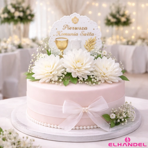 Kwiaty na tort 3 sztuki kwiatki waflowe białe dekoracje urodzinowe komunia wesele