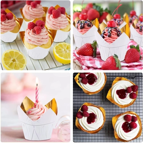 Papilotki do muffinek foremki babeczki dekoracje urodzinowe biały złoty 50szt