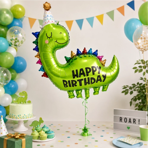 Balon foliowy dinozaur napis Happy Birthday dino hel dekoracje urodzinowe
