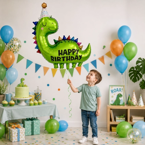 Balon foliowy dinozaur napis Happy Birthday dino hel dekoracje urodzinowe