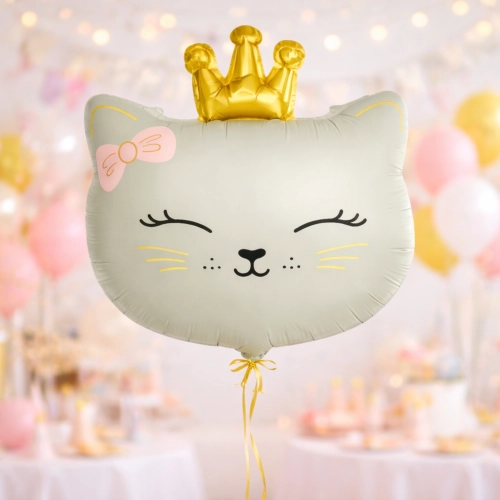 Balon foliowy kot kotek z koroną dekoracje urodzinowe party 60x46cm