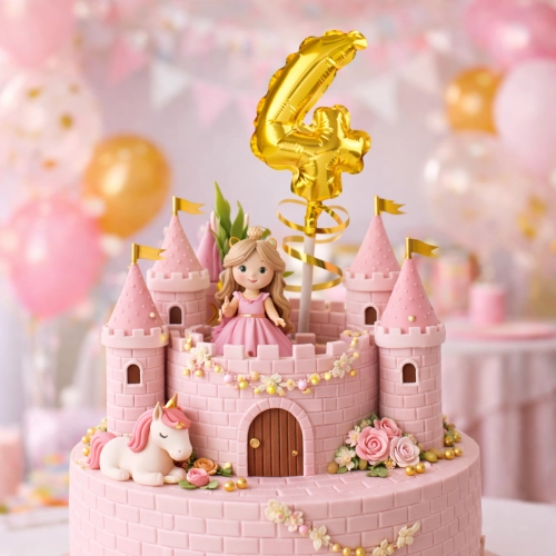 Balon foliowy na patyku ozdoby na tort cyfra 4 złoty dekoracje urodzinowe