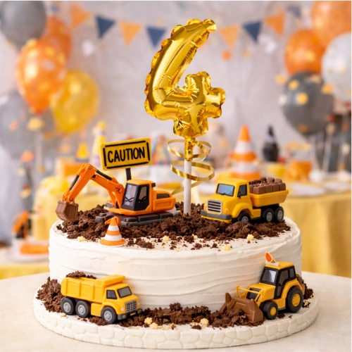 Balon foliowy na patyku ozdoby na tort cyfra 4 złoty dekoracje urodzinowe