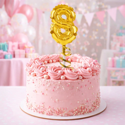 Balon foliowy na patyku topper ozdoby na tort cyfra 8 złoty dekoracje urodzinowe