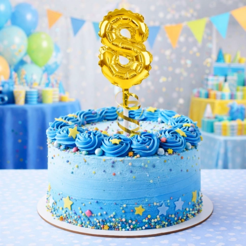 Balon foliowy na patyku topper ozdoby na tort cyfra 8 złoty dekoracje urodzinowe