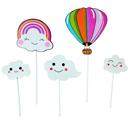 Topper na tort chmurki balon tęcza kolorowe dekoracje urodzinowe ozdoby na tort