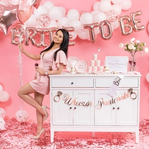 Balony foliowe napis BRIDE TO BE wieczór panieński różowe złoto