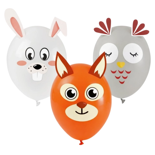 Balony lateksowe kolorowe zwierzęta leśne sowa lis wiewiórka dekoracje urodzinowe naklejki