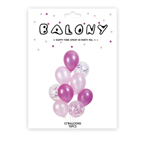 Balony lateksowe róż różowy mix konfetti 10 sztuk