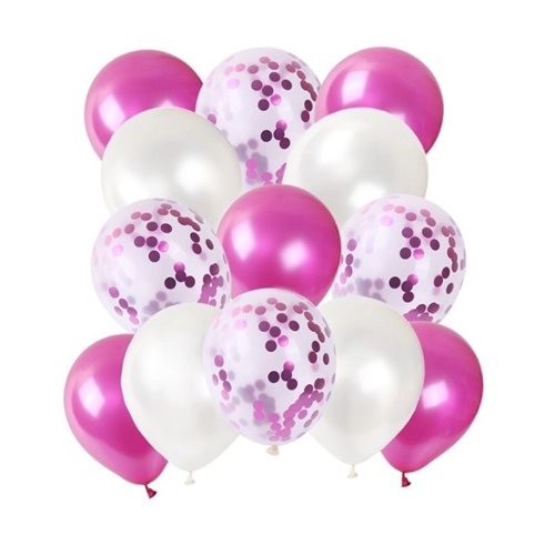 Balony lateksowe róż różowy mix konfetti 10 sztuk