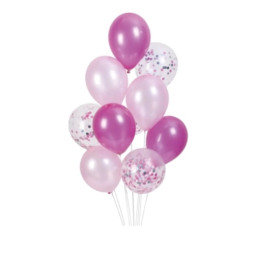 Balony lateksowe róż różowy mix konfetti 10 sztuk