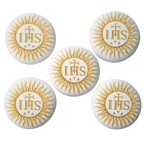 Hostia IHS beziki cukrowe 5 sztuk bezy biało złote dekoracje komunijne