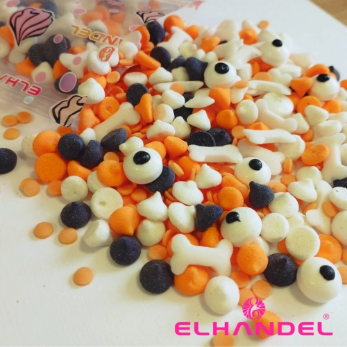 Posypka na tort 50g beziki oczy kość mix halloween dekoracje na babeczki