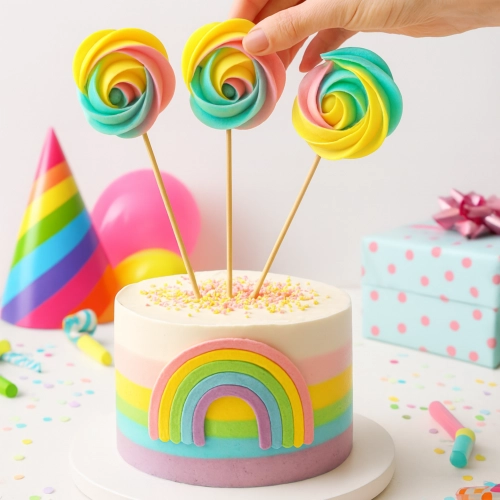 Lizaki bezowe dekoracje na tort bezy topper urodziny kolorowe beziki 3 sztuki