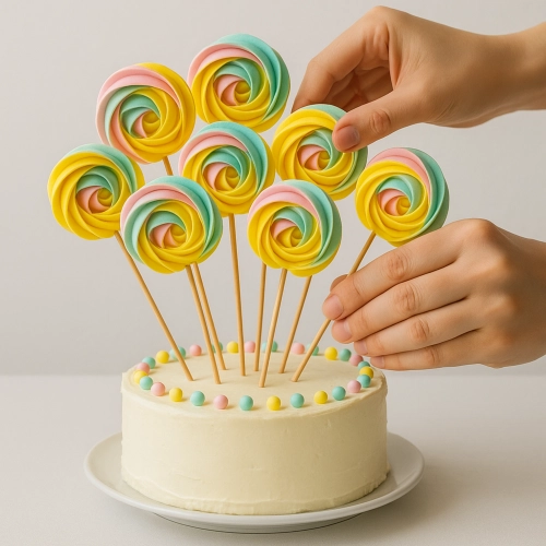 Lizaki bezowe dekoracje na tort bezy topper urodziny kolorowe beziki 12 sztuk